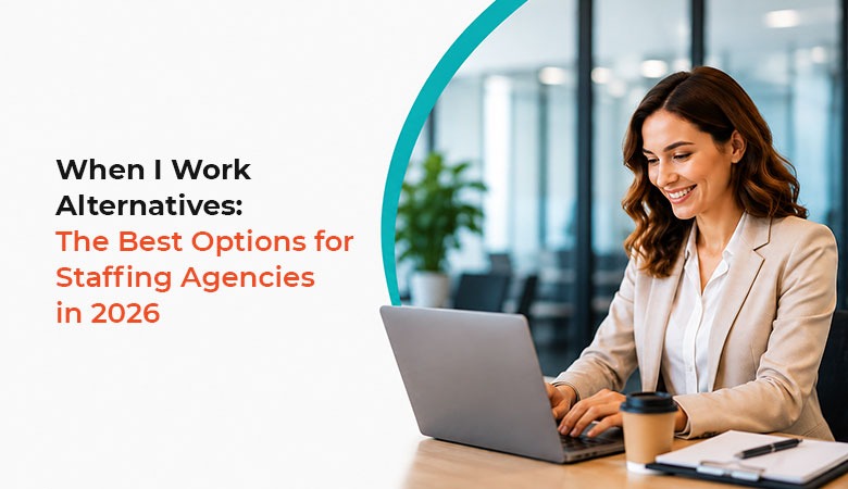 When I Work alternatives for staffing agencies blog banner - office professional managing a schedule on her laptop
